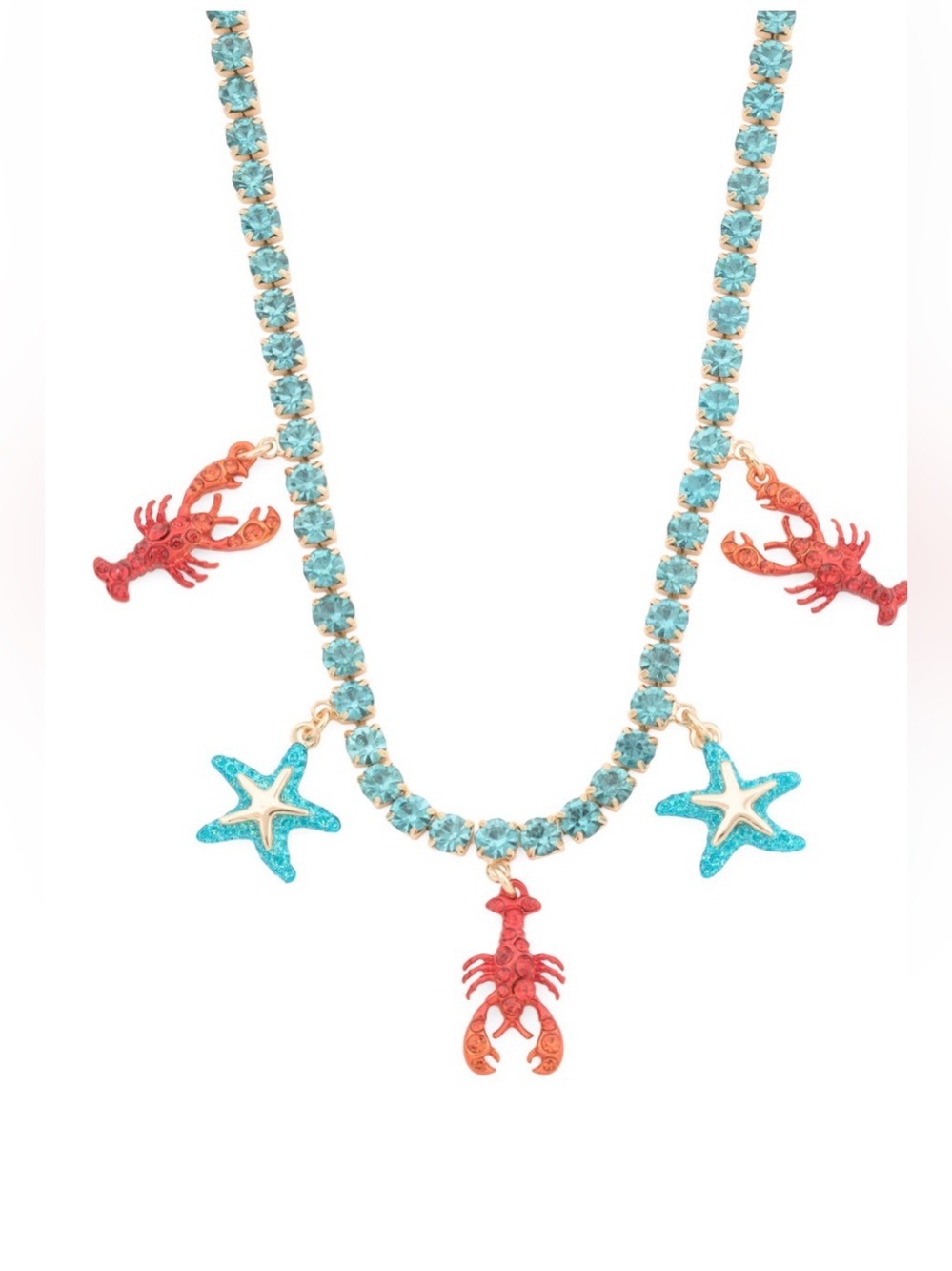 Betsey Johnson Crystal Lobster & Starfish Charm Necklace - Brand